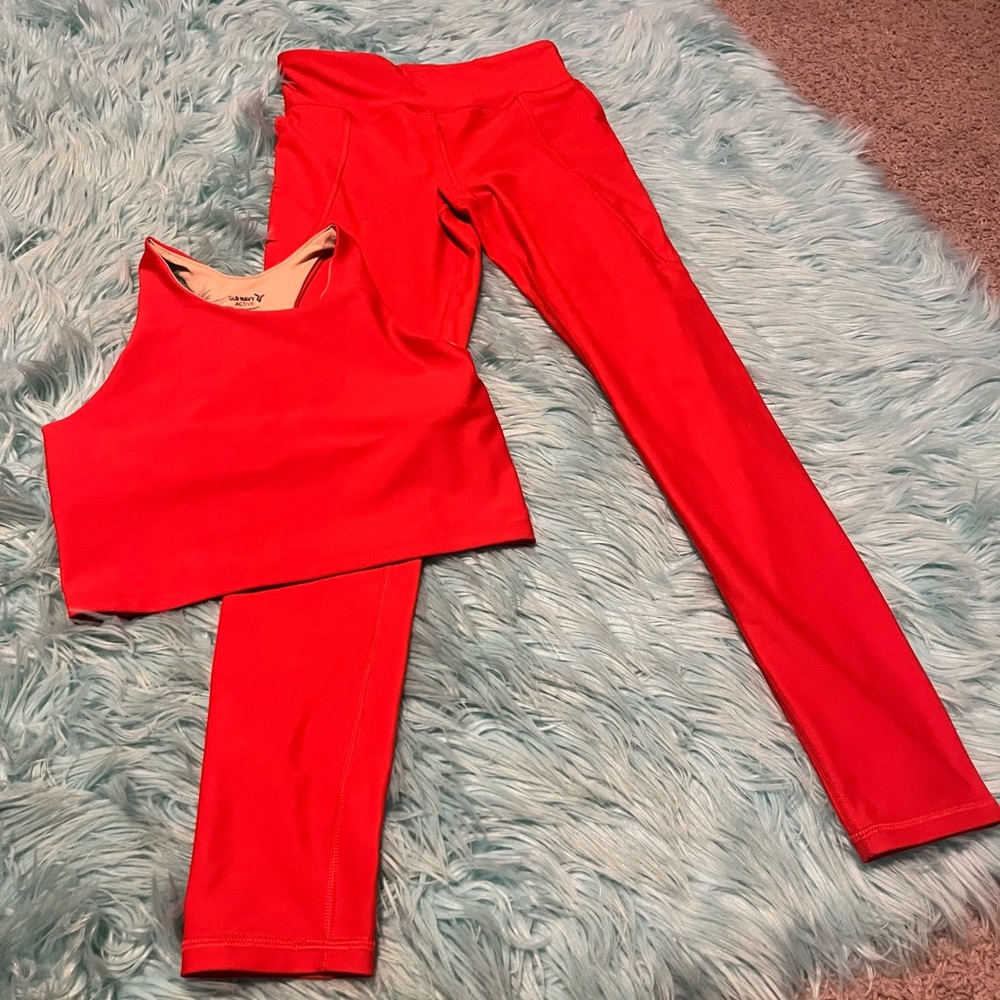 Red Athletic Crop Top and Leggings Set